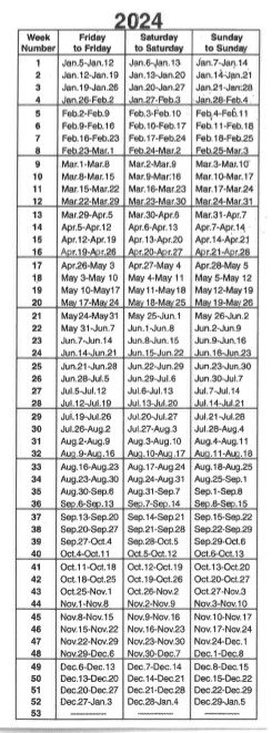 2024 Timeshare Week Calendar Dates Printable Monthly Calendar 2024